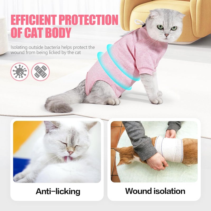 JOHNBOLIN Cat Surgery Recovery Suit - E-Collar Alternative Anti-Licking Spay/Neuter Bodysuit, Soft Pet Surgical Pajamas for Cats, Abdominal Wound Onesie (Pink, Large) - Image 3
